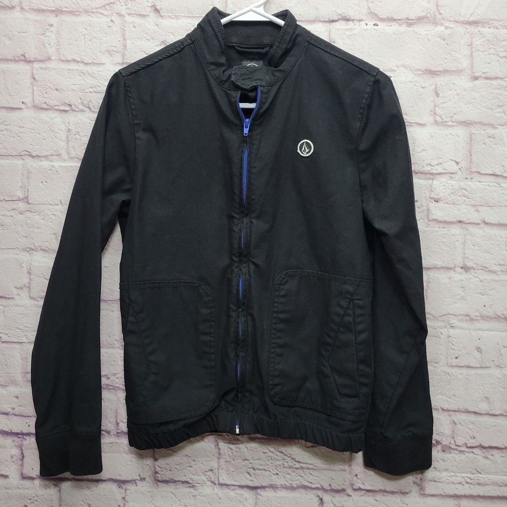 Y2K Volcom Youth Size M‎ Black Bomber Jacket Skater Grunge Zip Casual Streetwear